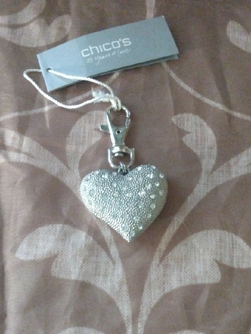 Chico's Silver Glitter Heart Charm Pendant Bag Charm - Picture 2 of 4